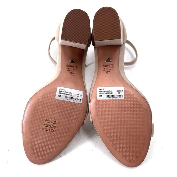 SCHUTZ Jenny Lee Beige Leather Ankle Strap Block Heel Open Toe Heels - Picture 7 of 9